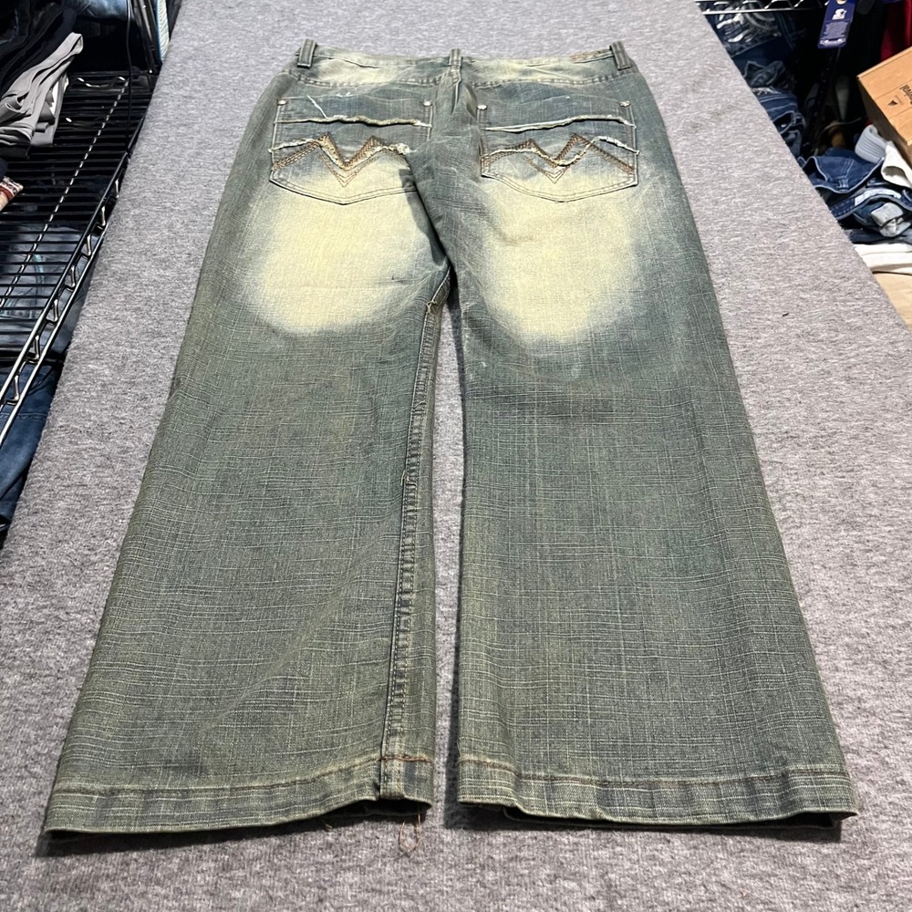 Brooklyn Express Mens 34x30 Baggy Y2K Jeans Wide Leg JNCO Style Sandblast Denim